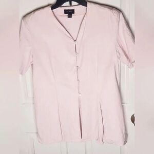 Silk House L 100% SILK Pink  Shrtslv Split Hem Buttons Up Women TopBlouse Shirt